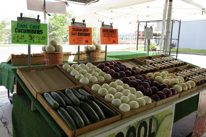 Cucumbers and onions display